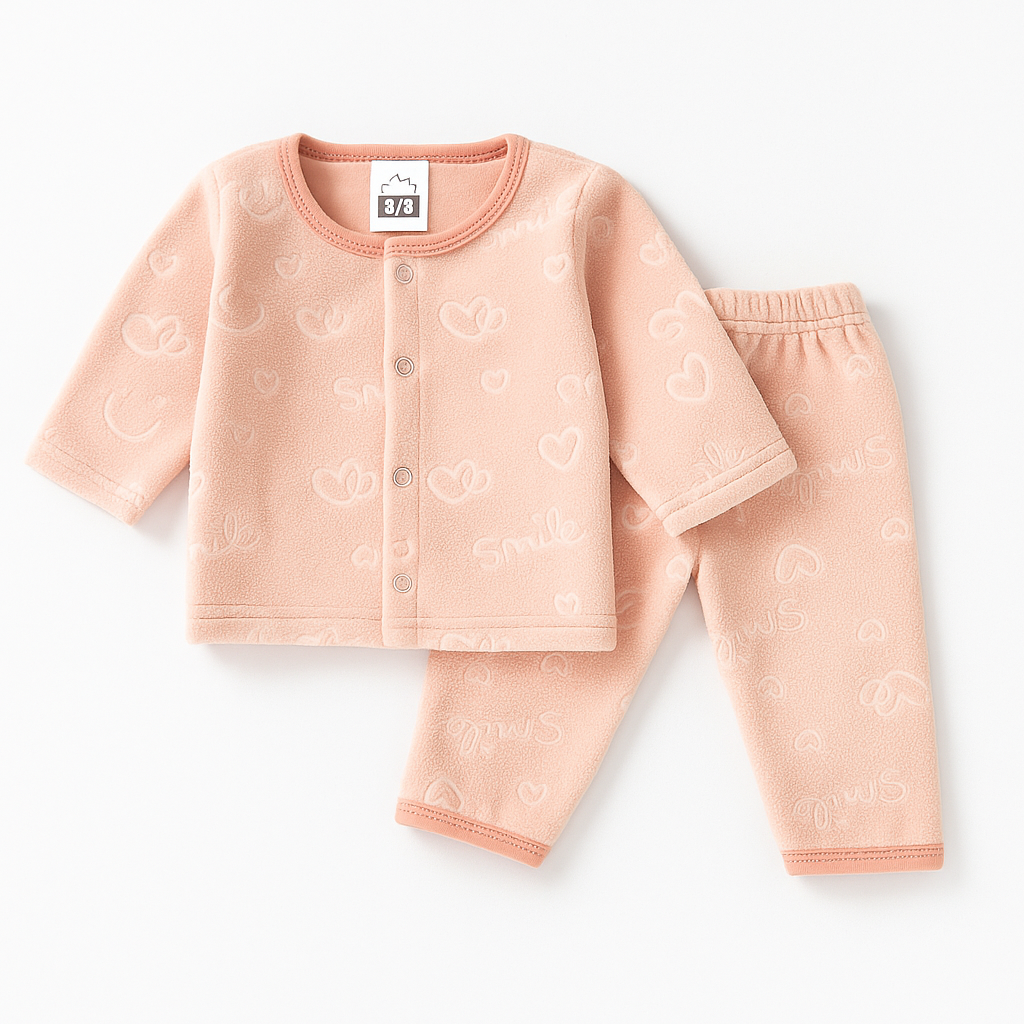 Baby Fleece Sleepsuit Hearts Baby Pink - Sunshine