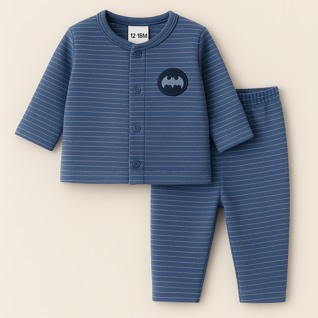 Baby Fleece Sleepsuit Stripes Batman Dark Blue - Sunshine