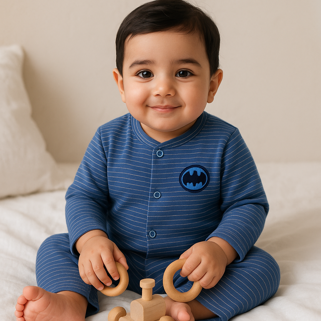 Baby Fleece Sleepsuit Stripes Batman Dark Blue - Sunshine