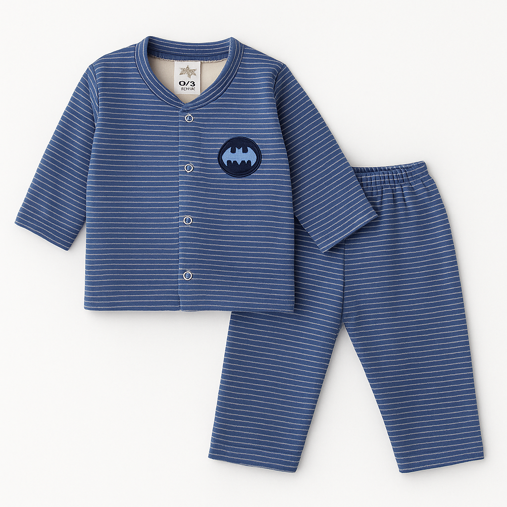 Baby Fleece Sleepsuit Stripes Batman Dark Blue - Sunshine