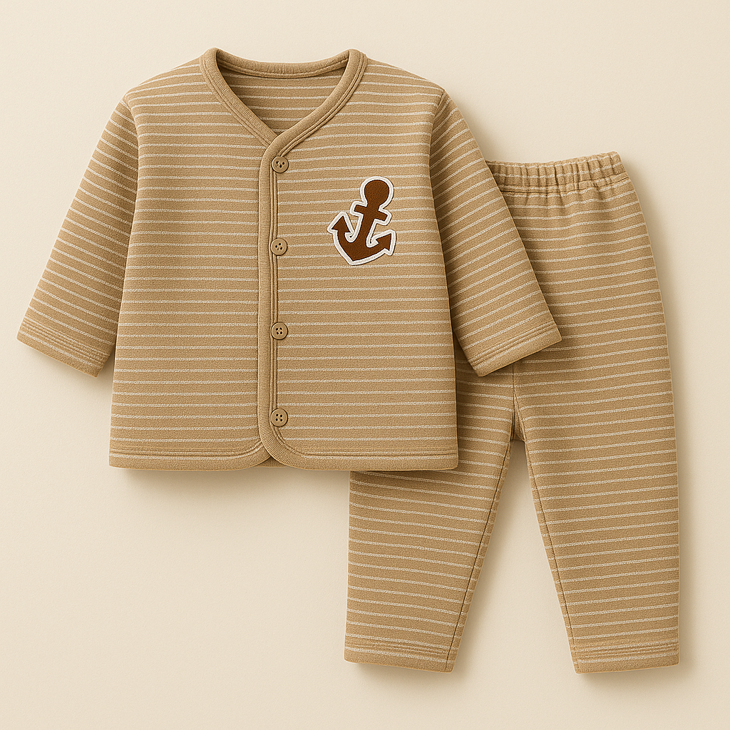 Baby Fleece Sleepsuit Stripes Arrow Brown - Sunshine