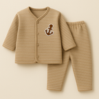 Baby Fleece Sleepsuit Stripes Arrow Brown - Sunshine