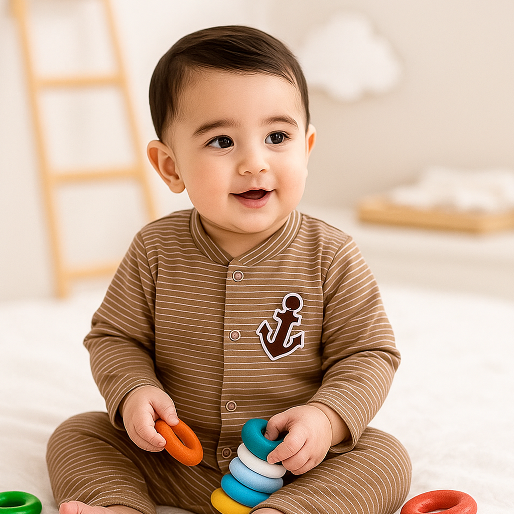 Baby Fleece Sleepsuit Stripes Arrow Brown - Sunshine