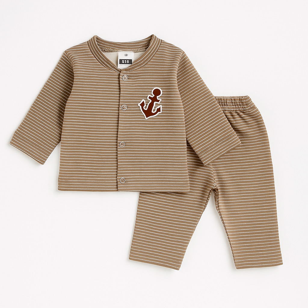 Baby Fleece Sleepsuit Stripes Arrow Brown - Sunshine