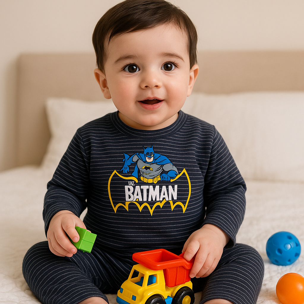 Baby Warm Pajama Set Batman Stripes Dark Blue - Sunshine