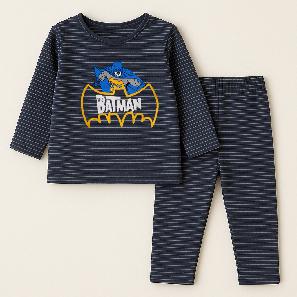 Baby Warm Pajama Set Batman Stripes Dark Blue - Sunshine