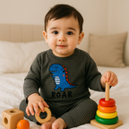 Baby Warm Pajama Set Roar Stripes Grey - Sunshine