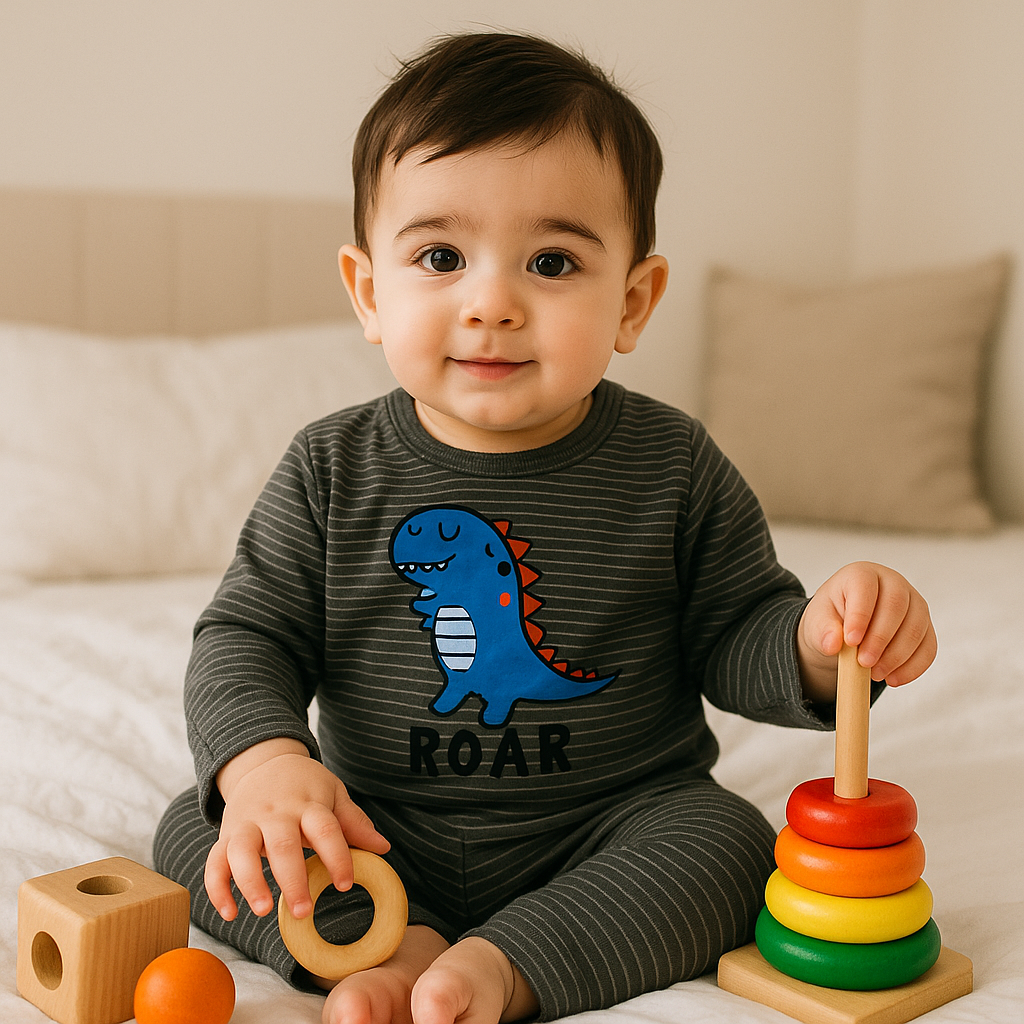 Baby Warm Pajama Set Roar Stripes Grey - Sunshine