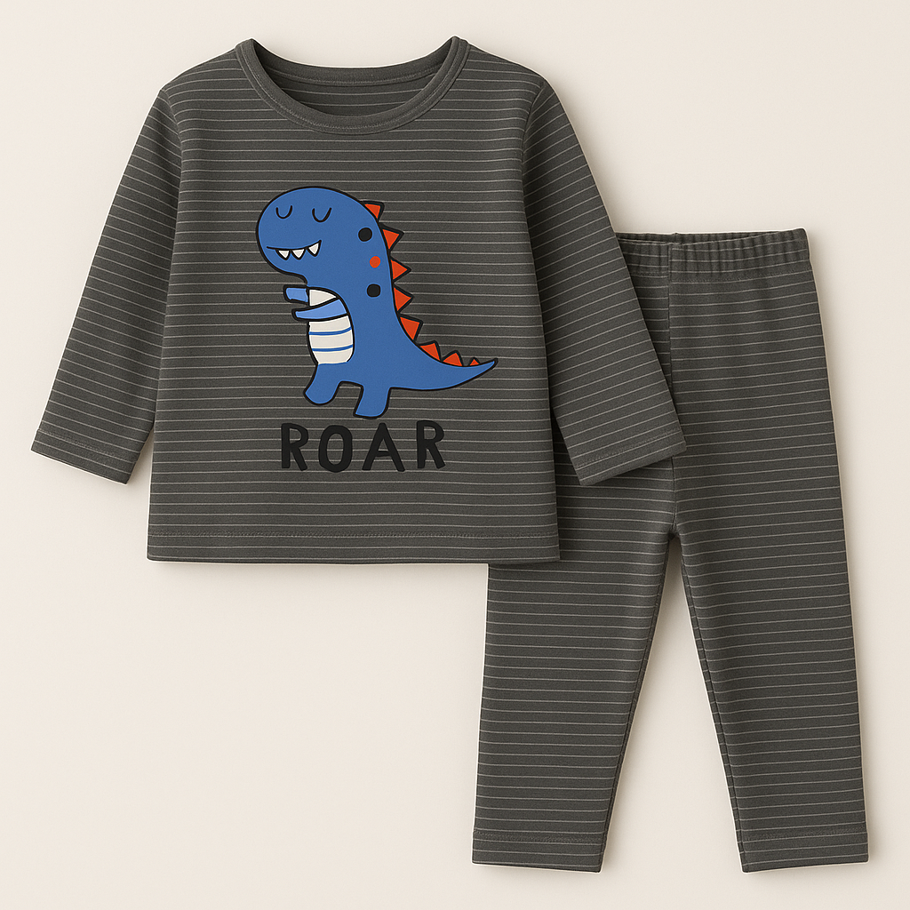 Baby Warm Pajama Set Roar Stripes Grey - Sunshine