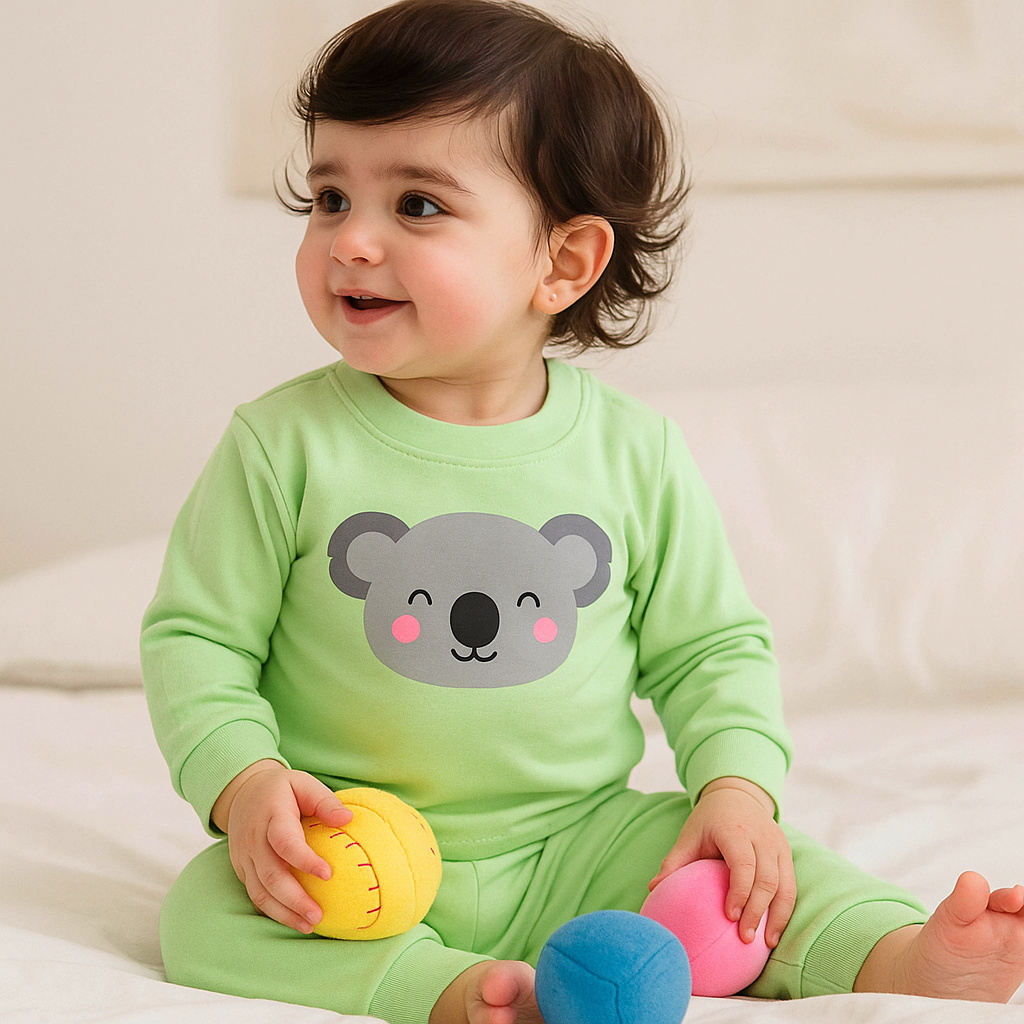 Baby Warm Pajama Set Bear Green - Sunshine