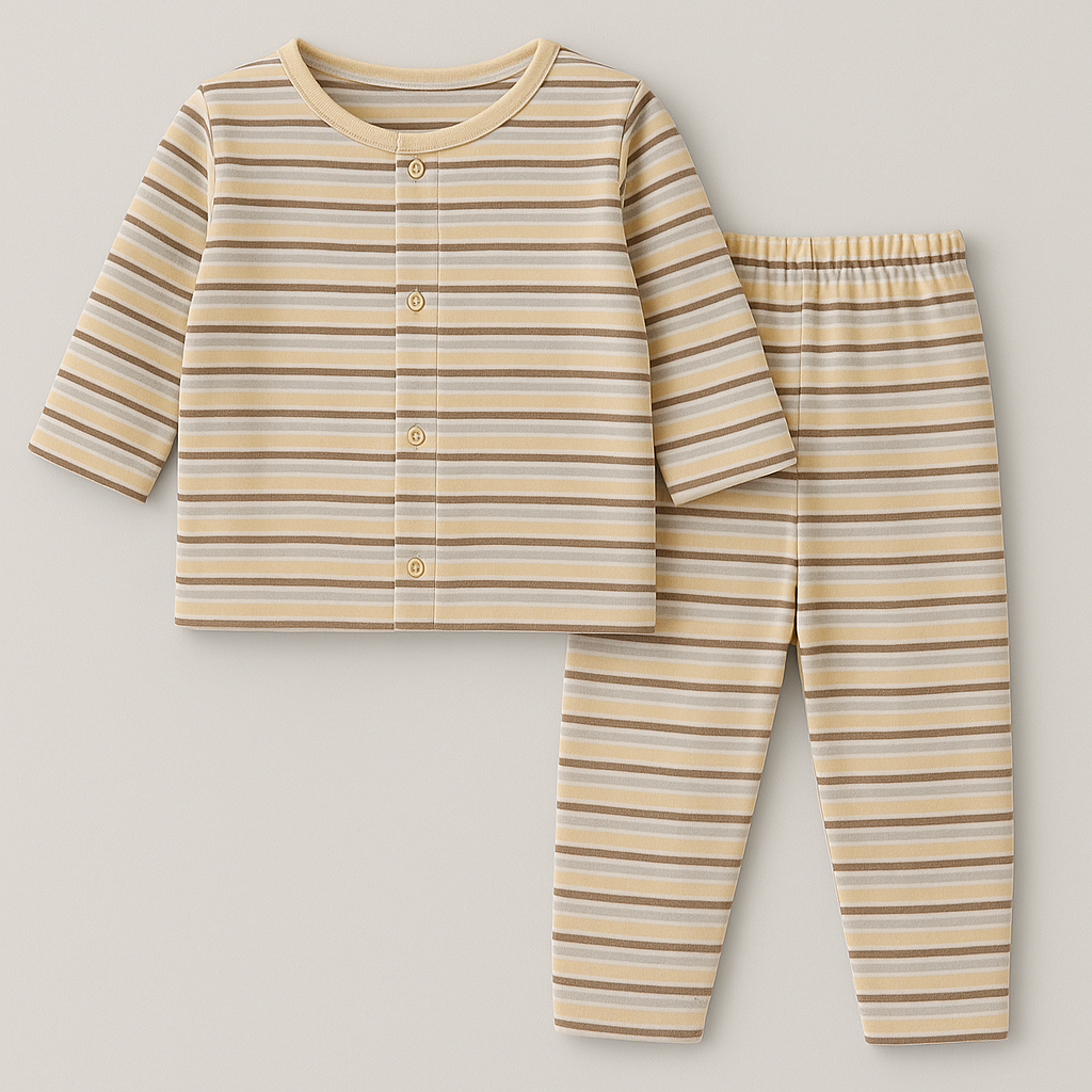 Baby Fleece Sleepsuit Stripes Beige - Sunshine