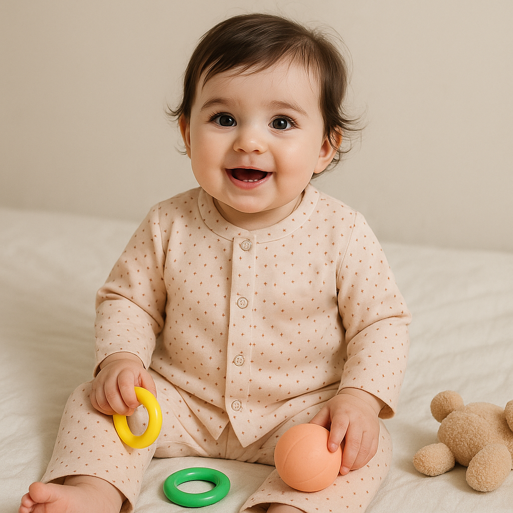 Baby Fleece Sleepsuit Dots Beige - Sunshine