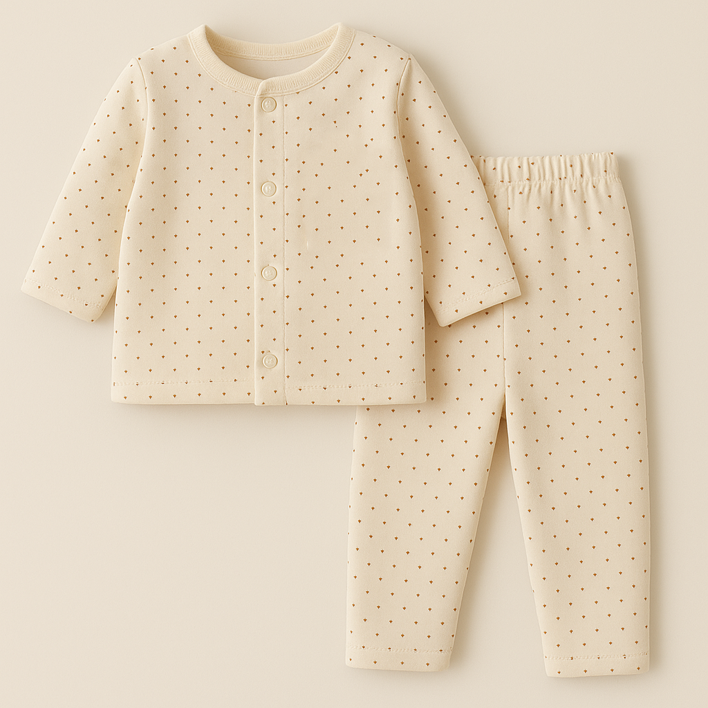 Baby Fleece Sleepsuit Dots Beige - Sunshine