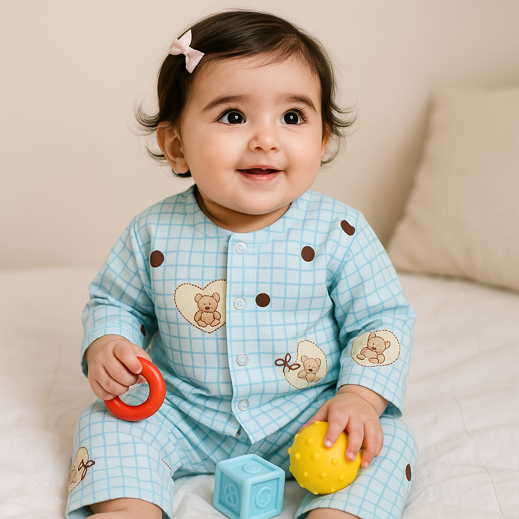 Baby Fleece Sleepsuit Check Blue - Sunshine