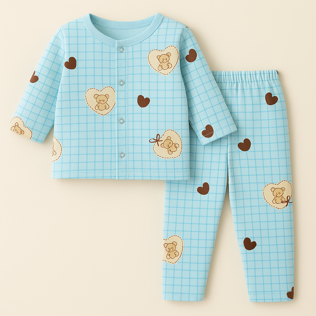 Baby Fleece Sleepsuit Check Blue - Sunshine