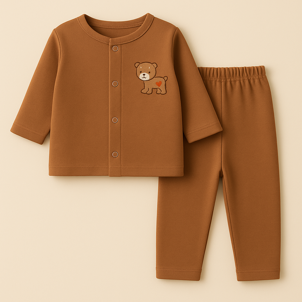 Baby Soft Cotton Sleepsuit Bear Brown - Sunshine