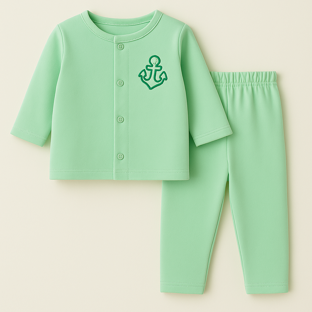 Baby Soft Cotton Sleepsuit Anchor Green - Sunshine