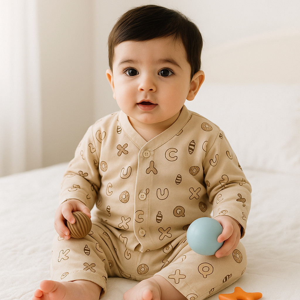 Baby Fleece Sleepsuit Alphabets Brown - Sunshine