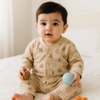 Baby Fleece Sleepsuit Alphabets Brown - Sunshine