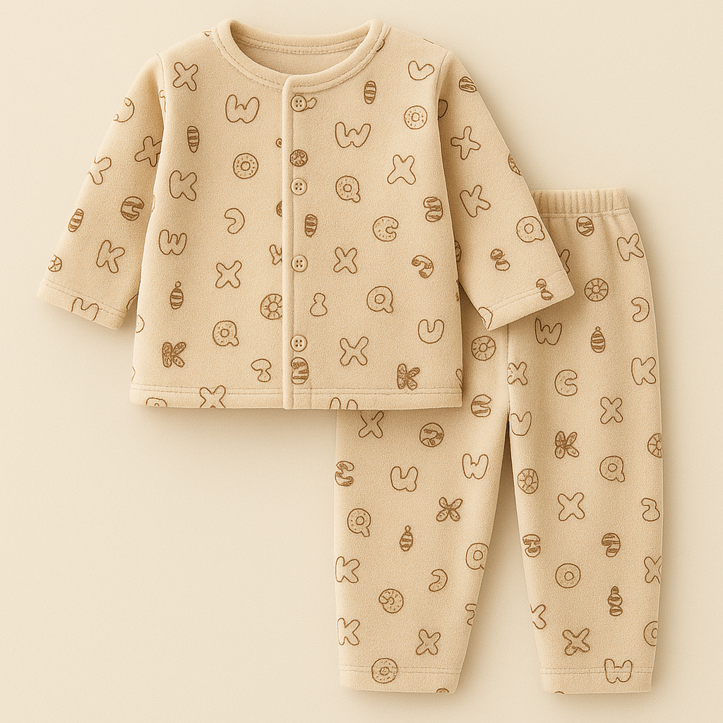 Baby Fleece Sleepsuit Alphabets Brown - Sunshine