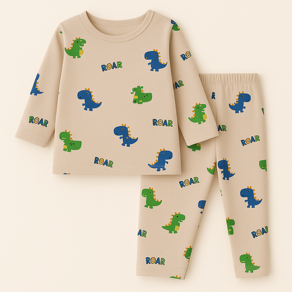 Baby Warm Pajama Set Dino Brown - Sunshine