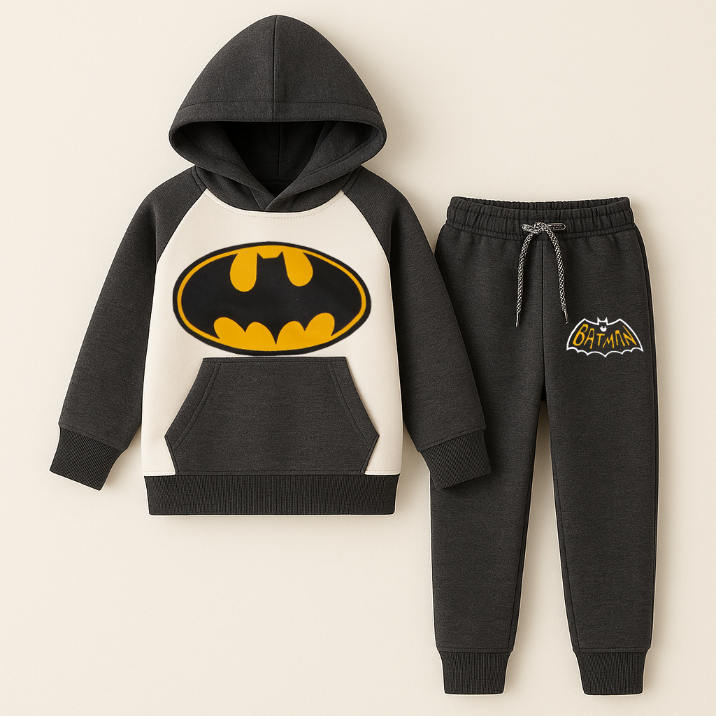 Kids Printed Fleece Hooded Tracksuit Batman Black (1-2 Years)