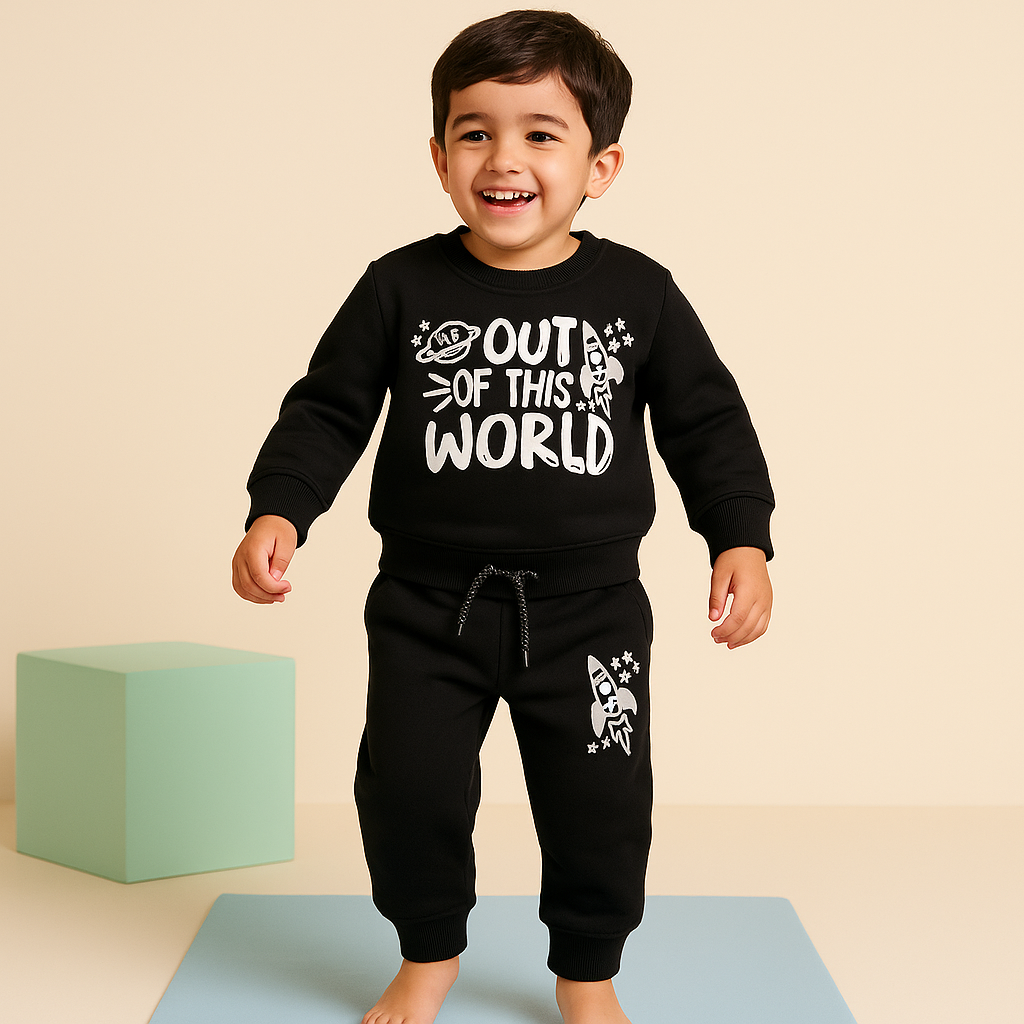 MINI CHARM KIDS FLEECE TRACKSUIT OUT OF THIS WORLD BLACK 7-8Y