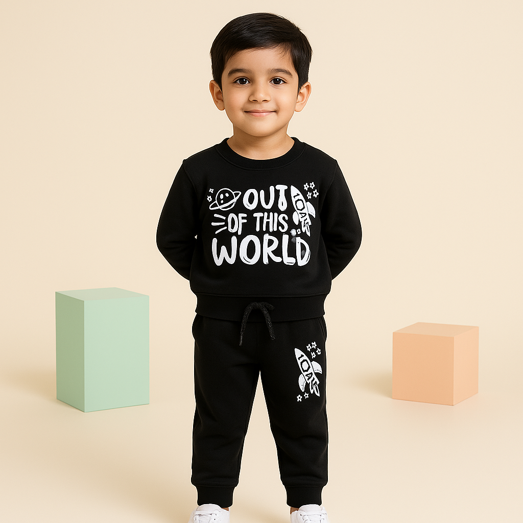 MINI CHARM KIDS FLEECE TRACKSUIT OUT OF THIS WORLD BLACK 7-8Y