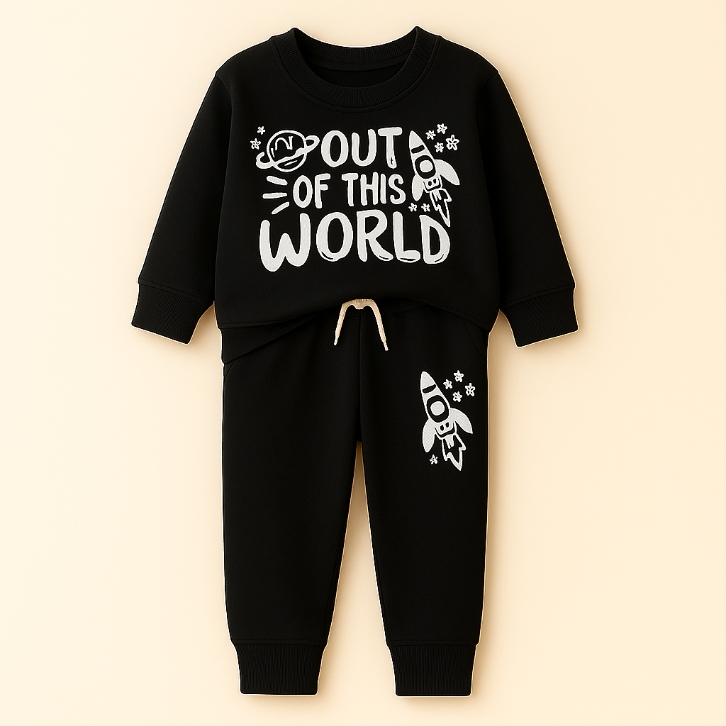 MINI CHARM KIDS FLEECE TRACKSUIT OUT OF THIS WORLD BLACK 7-8Y