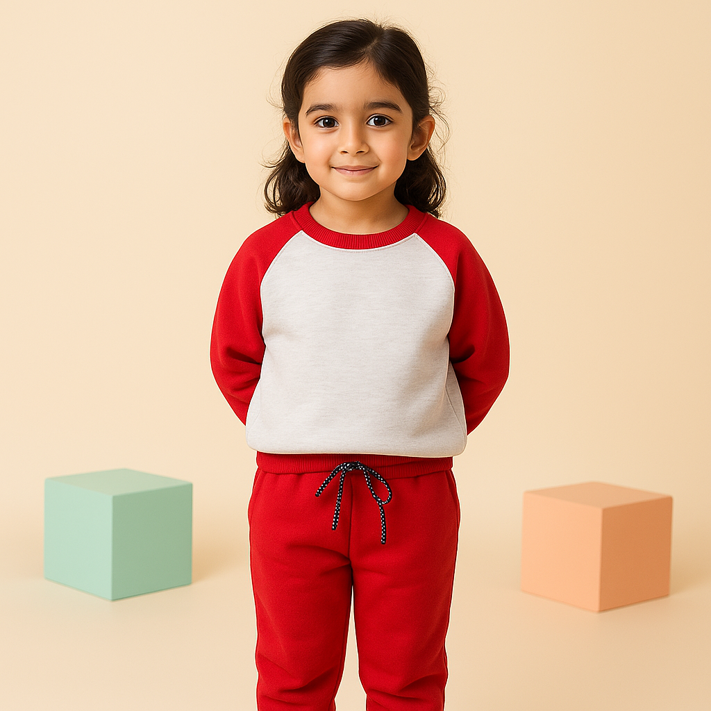MINI CHARM KIDS FLEECE TRACKSUIT REGLAN RED 7-8Y