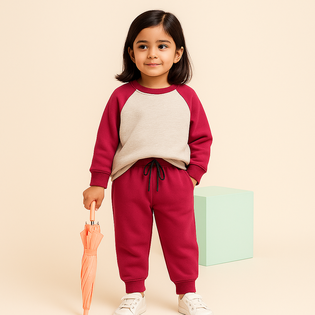 MINI CHARM KIDS FLEECE TRACKSUIT REGLAN PINK 7-8Y