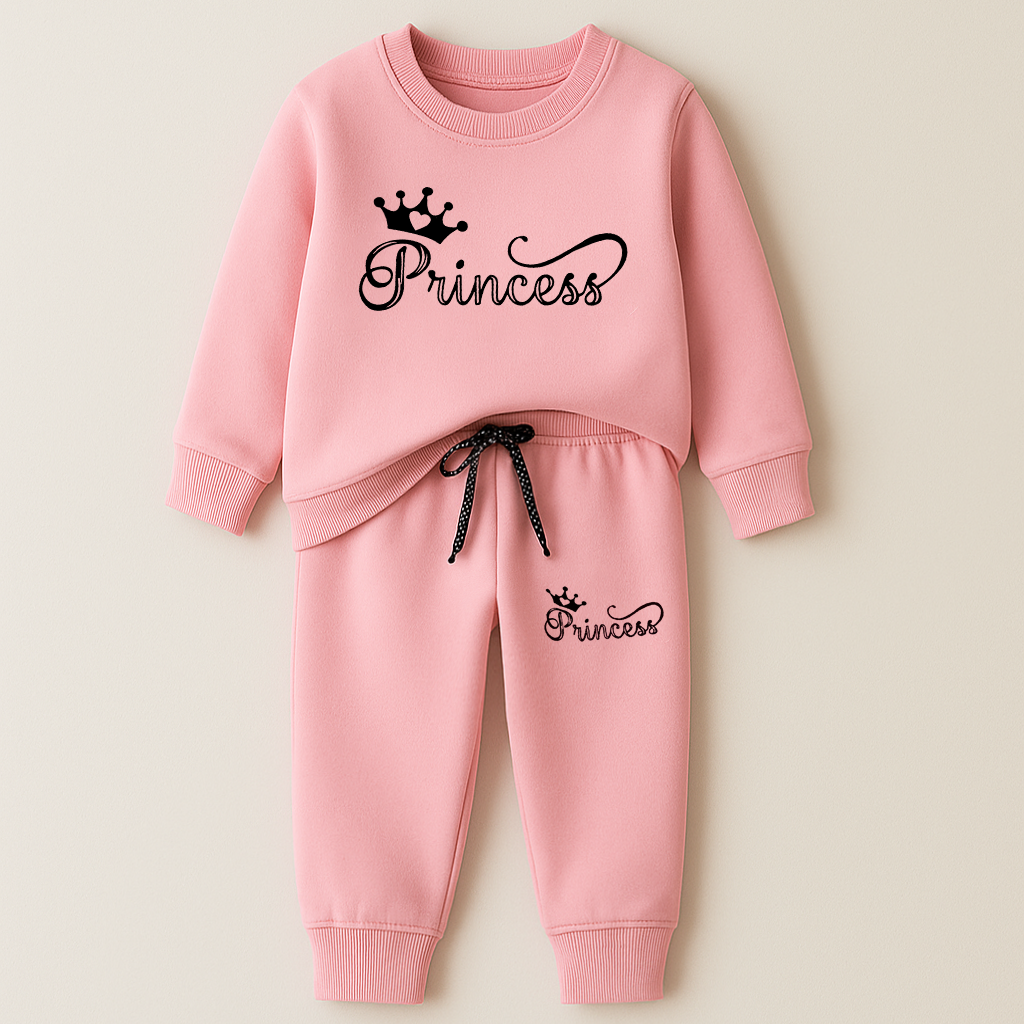 Kids Printed Fleece Tracksuit Princess Pink (1-2 Years)