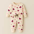 Kids Printed Fleece Tracksuit Hearts Beige (1-2 Years)