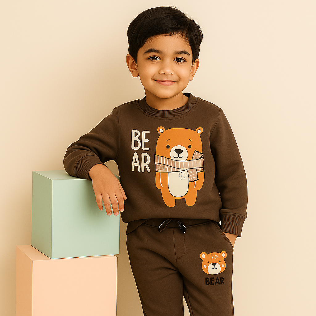 MINI CHARM KIDS FLEECE TRACKSUIT BEAR BROWN 7-8Y
