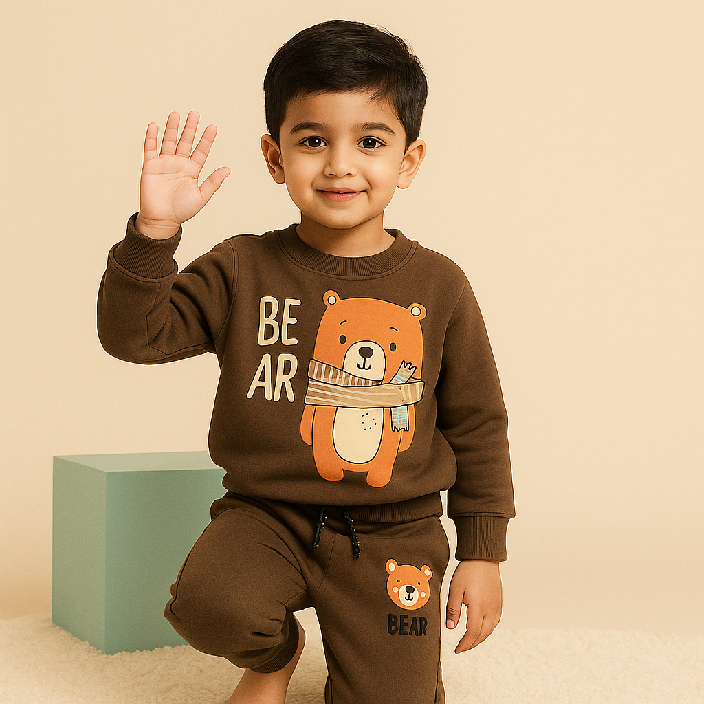 MINI CHARM KIDS FLEECE TRACKSUIT BEAR BROWN 7-8Y