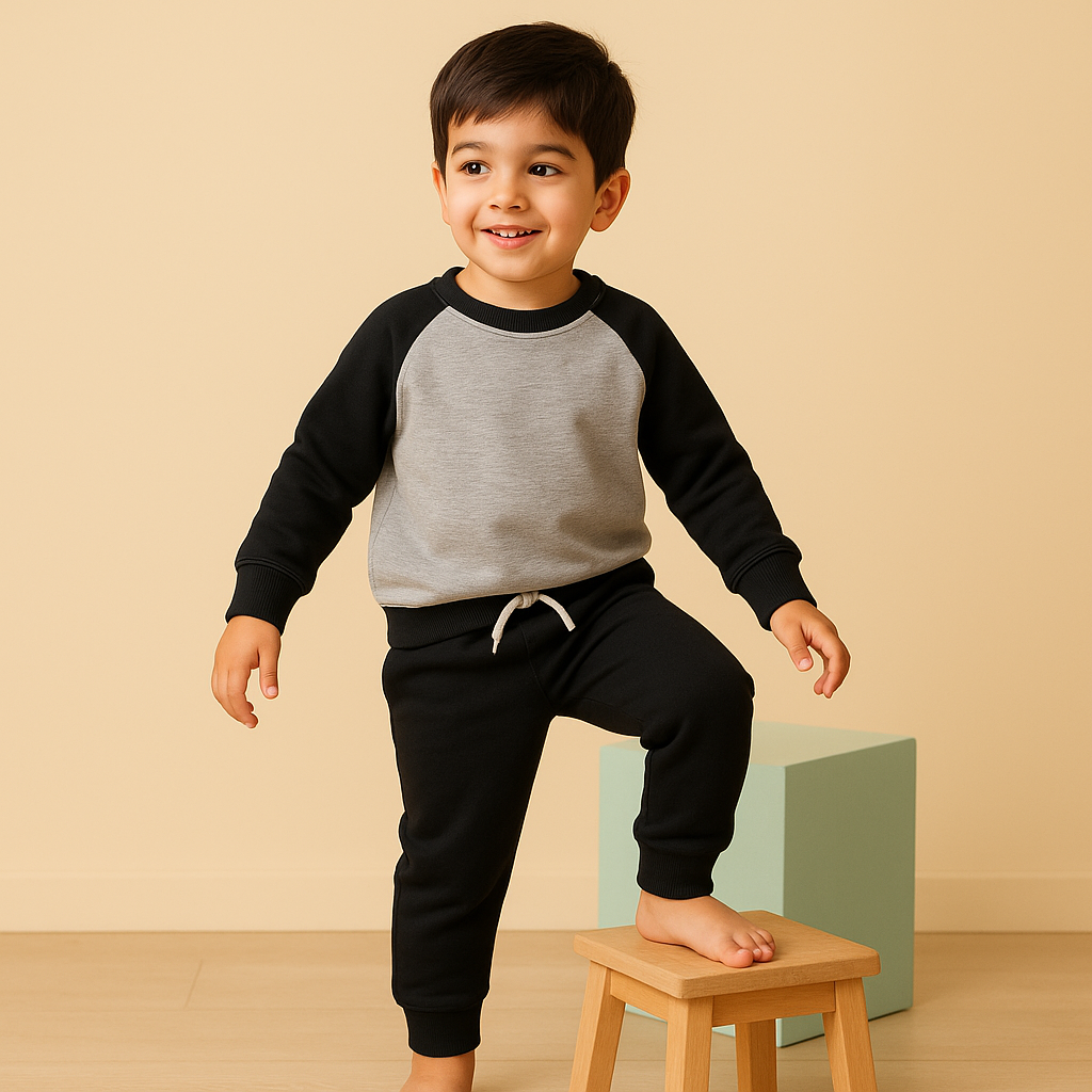 MINI CHARM KIDS FLEECE TRACKSUIT  PLAIN BLACK AND GREY 7-8Y