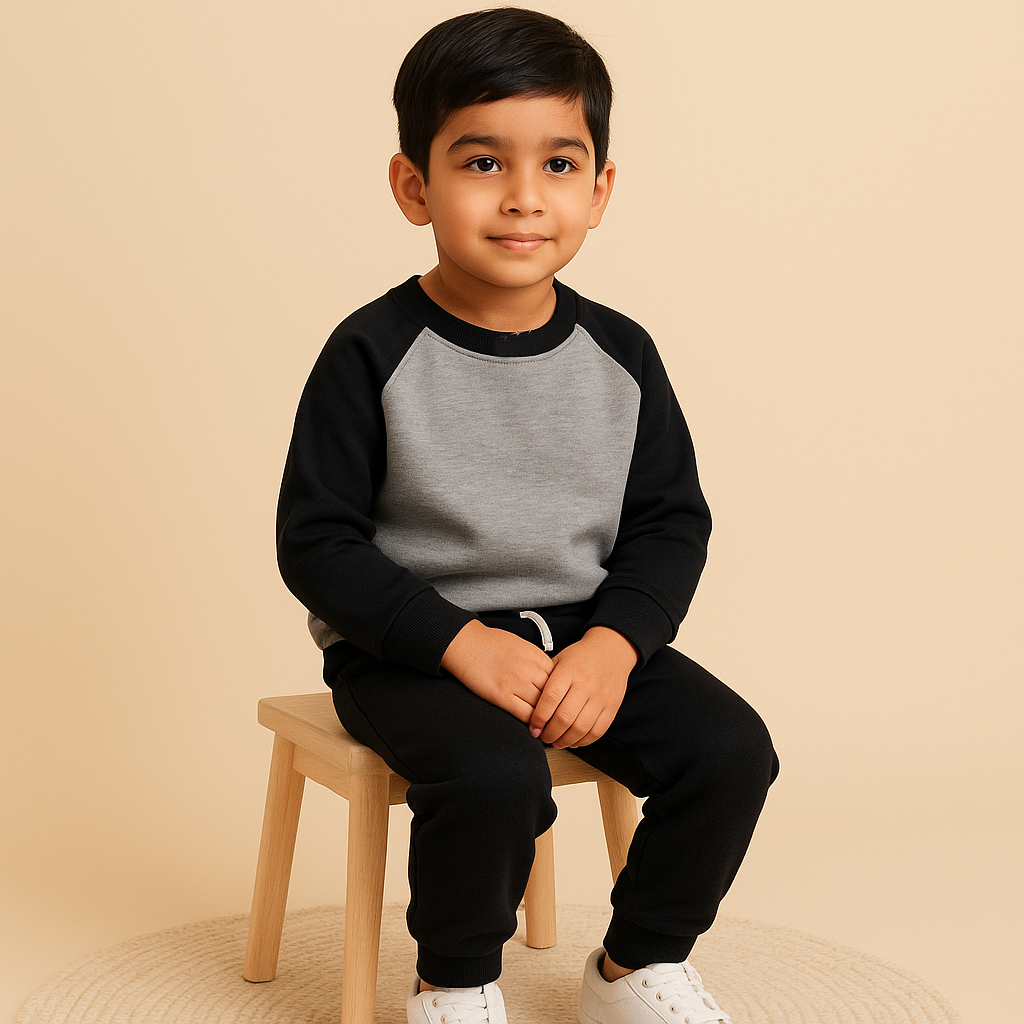 MINI CHARM KIDS FLEECE TRACKSUIT  PLAIN BLACK AND GREY 7-8Y