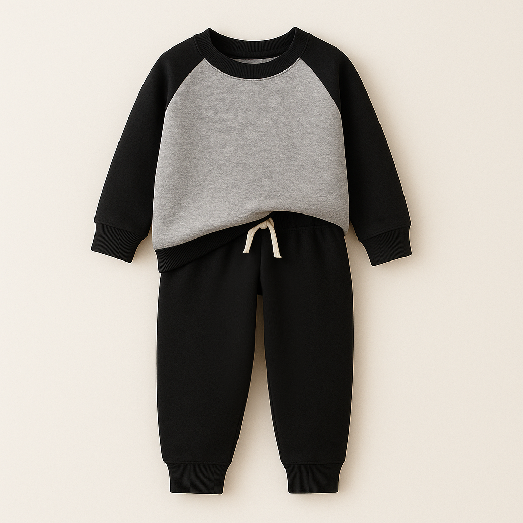 MINI CHARM KIDS FLEECE TRACKSUIT  PLAIN BLACK AND GREY 7-8Y