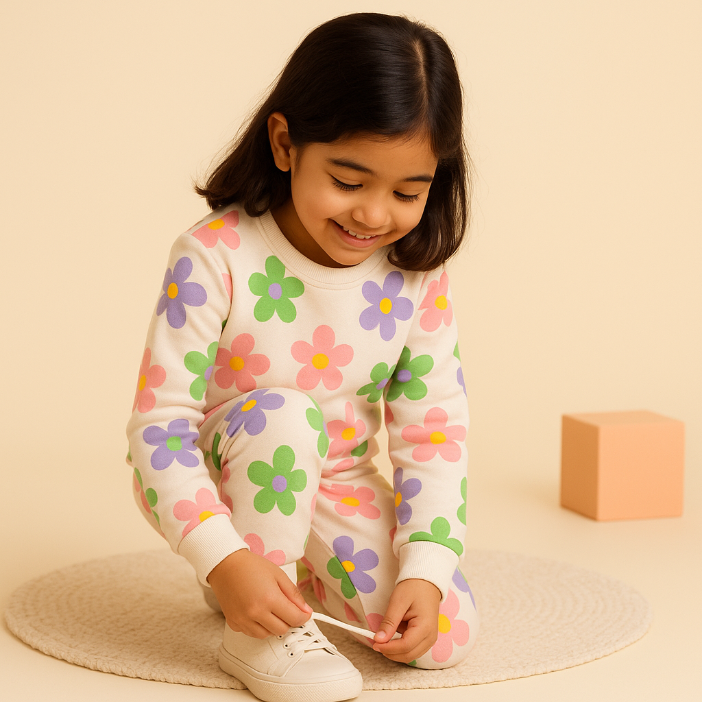 MINI CHARM KIDS FLEECE TRACKSUIT  FLOWERS OFF WHITE  9-10Y