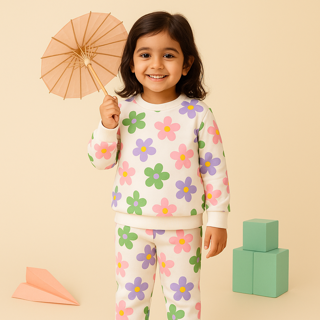 MINI CHARM KIDS FLEECE TRACKSUIT  FLOWERS OFF WHITE  9-10Y