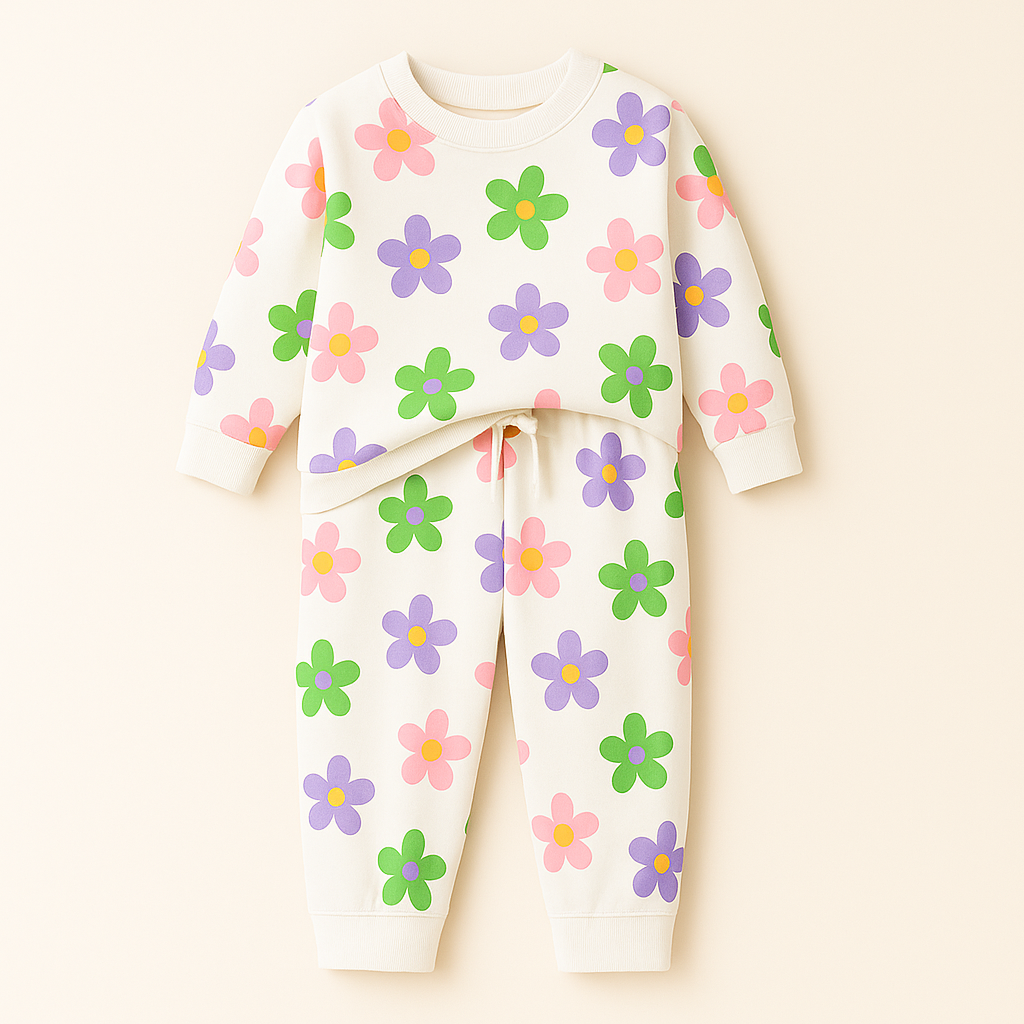 MINI CHARM KIDS FLEECE TRACKSUIT  FLOWERS OFF WHITE  9-10Y