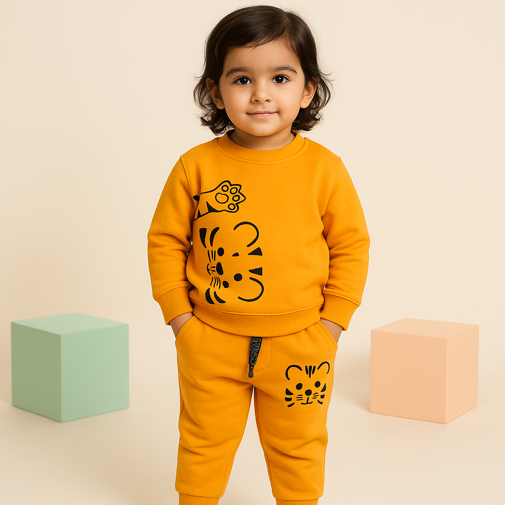 Kids Printed Fleece Tracksuit Tiger Mustard (3-4 Years)