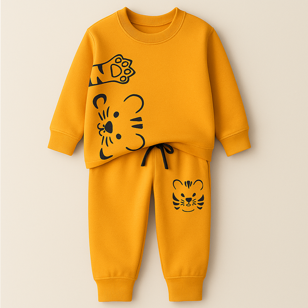Kids Printed Fleece Tracksuit Tiger Mustard (1-2 Years)