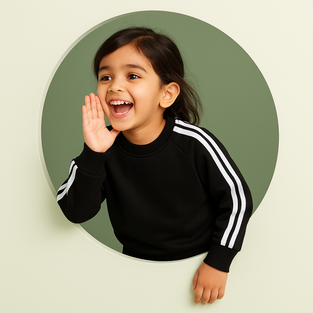 MINI CHARM KIDS FLEECE TRACKSUIT STRIPES PLAIN BLACK 9-10Y