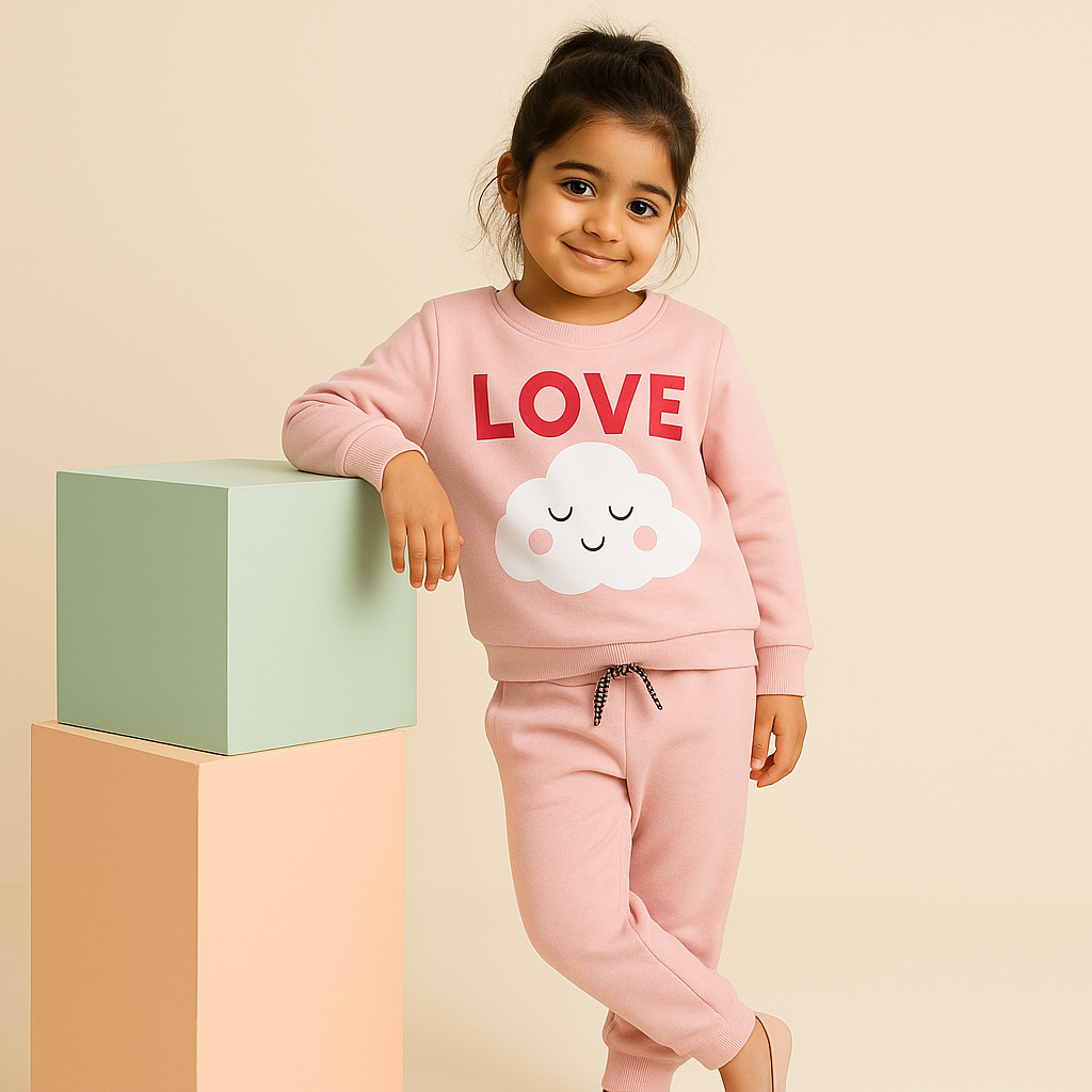 MINI CHARM KIDS FLEECE TRACKSUIT LOVE CLOUD BABY PINK 7-8Y