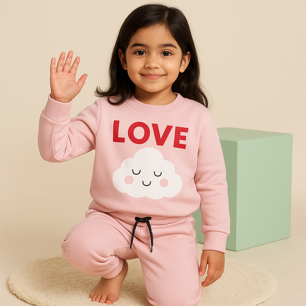 MINI CHARM KIDS FLEECE TRACKSUIT LOVE CLOUD BABY PINK 7-8Y