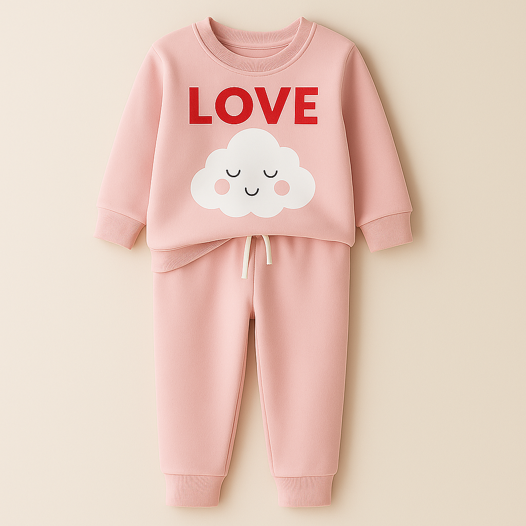 MINI CHARM KIDS FLEECE TRACKSUIT LOVE CLOUD BABY PINK 7-8Y