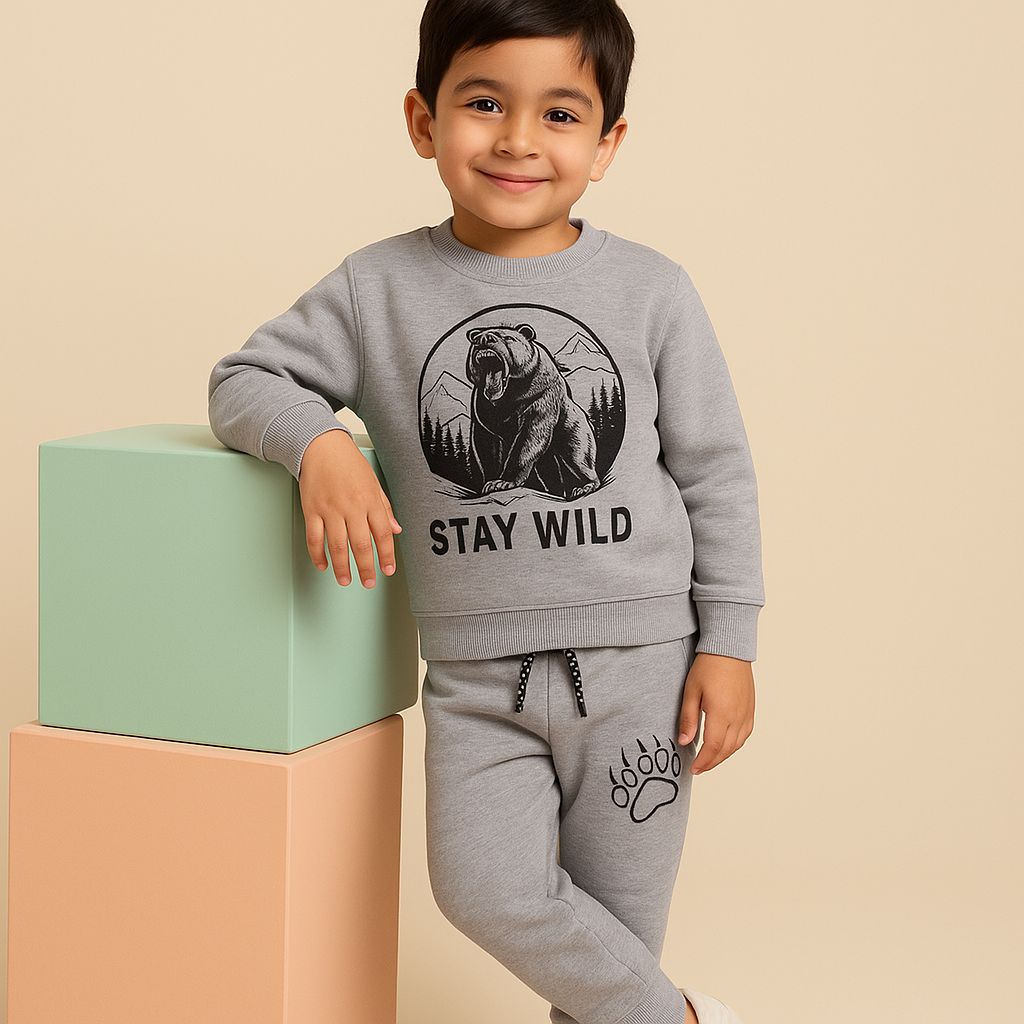 MINI CHARM KIDS FLEECE TRACKSUIT ROAR  BEAR GREY 9-10Y