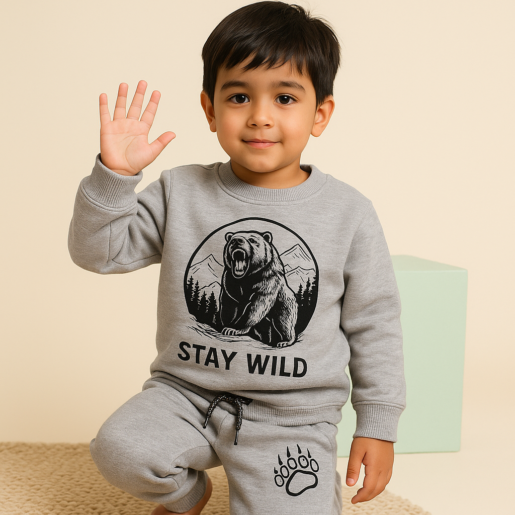 MINI CHARM KIDS FLEECE TRACKSUIT ROAR  BEAR GREY 9-10Y