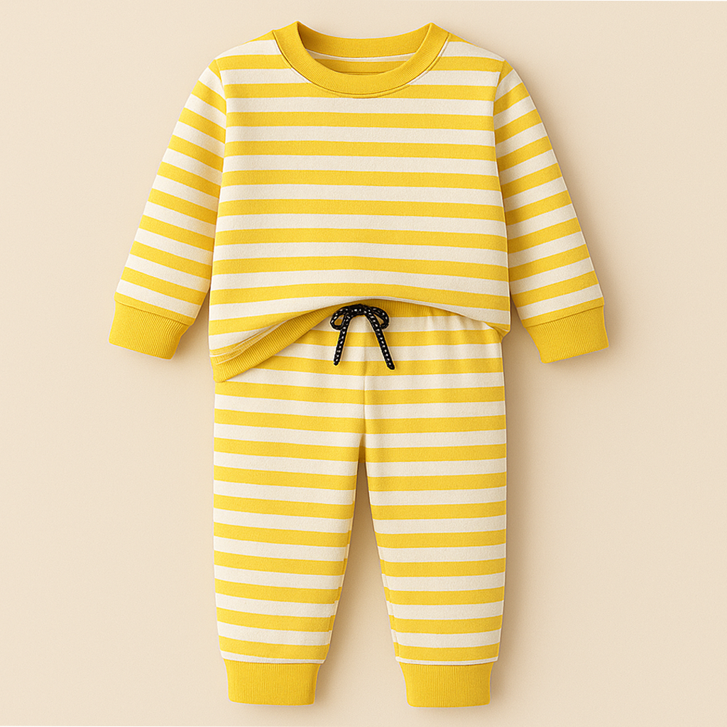Kids Printed Fleece Tracksuit Stripes Yellow (1-2 Years)